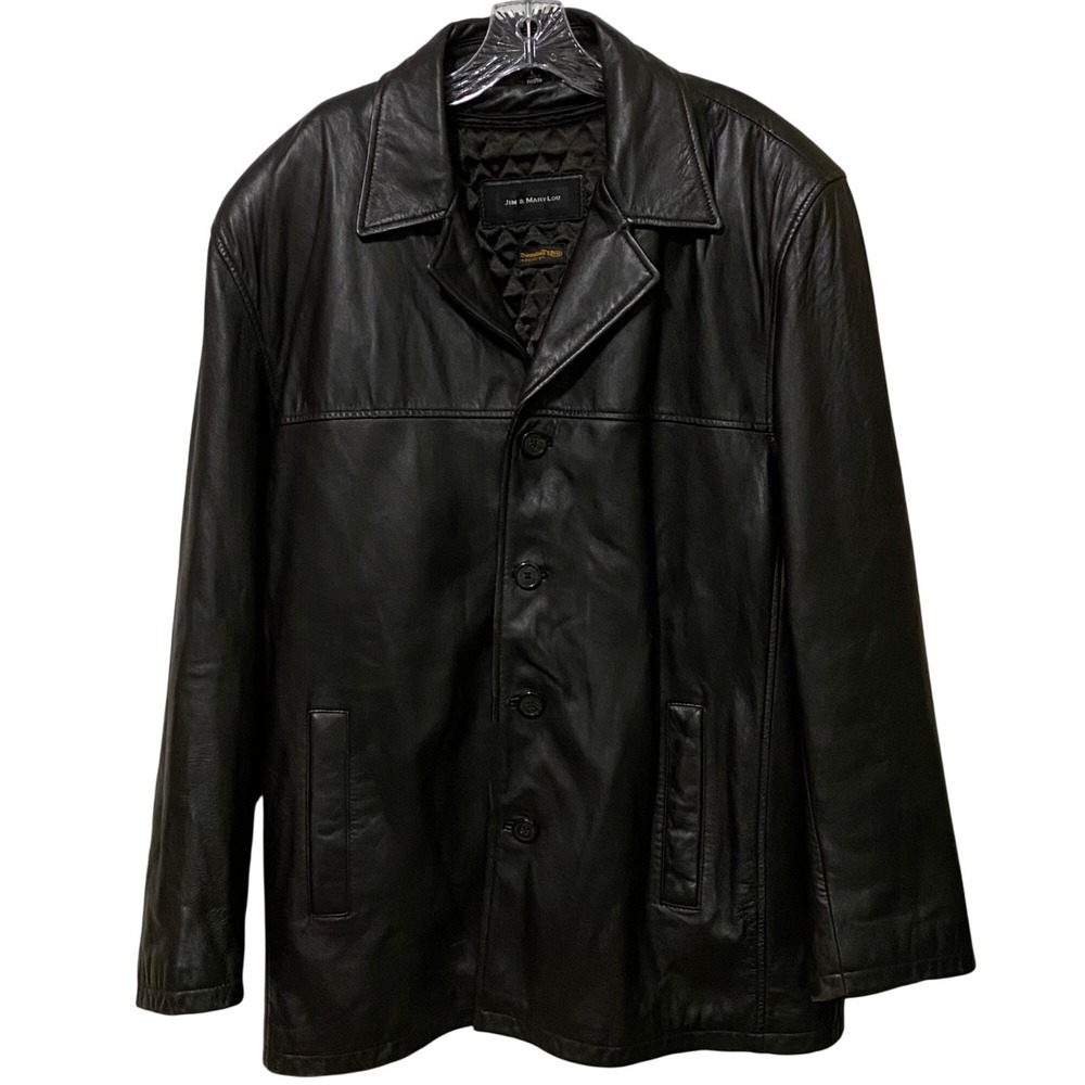 Vintage Jim & Mary Lou Mens Leather Coat Jacket L Western Cowboy Rugged Outdoors